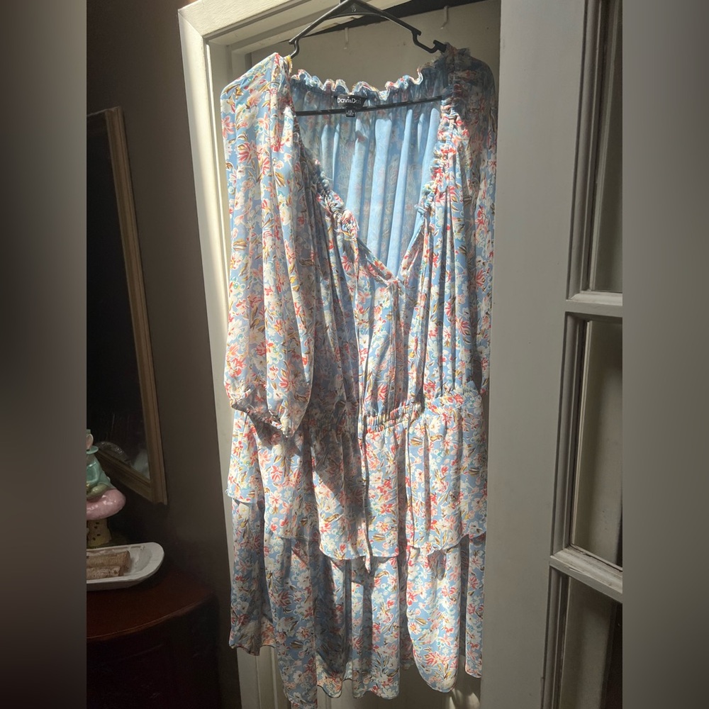 DAVI & DANI Light Blue Floral Tiered Dress